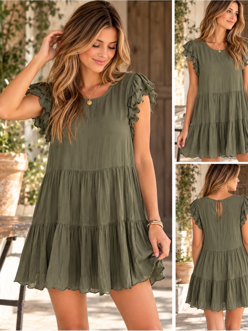 Aritzia Wilfred Sidonie Tiered Babydoll Mini Dress Green Size Small